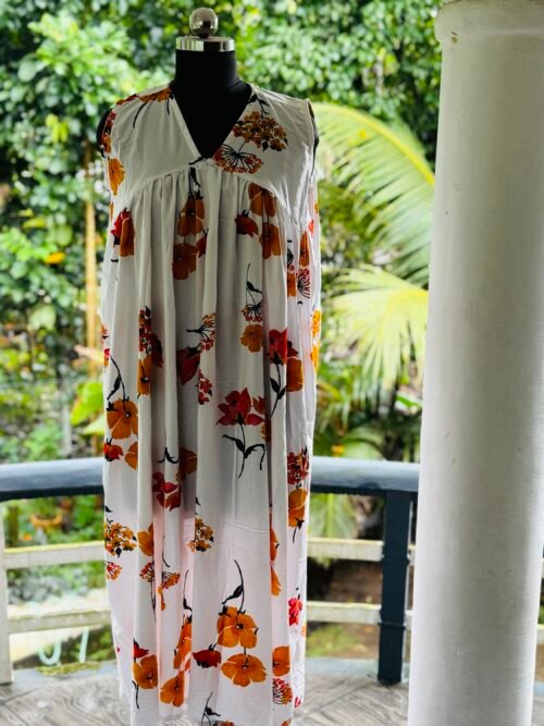 Premium nightwear  feeding&non feeding,white with orenge flowers